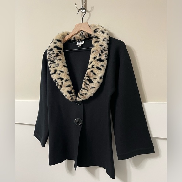 Cache Black Silk Blend Leopard Faux Fur Bell Sleeve Cardigan Sweater Size Small - Picture 6 of 9